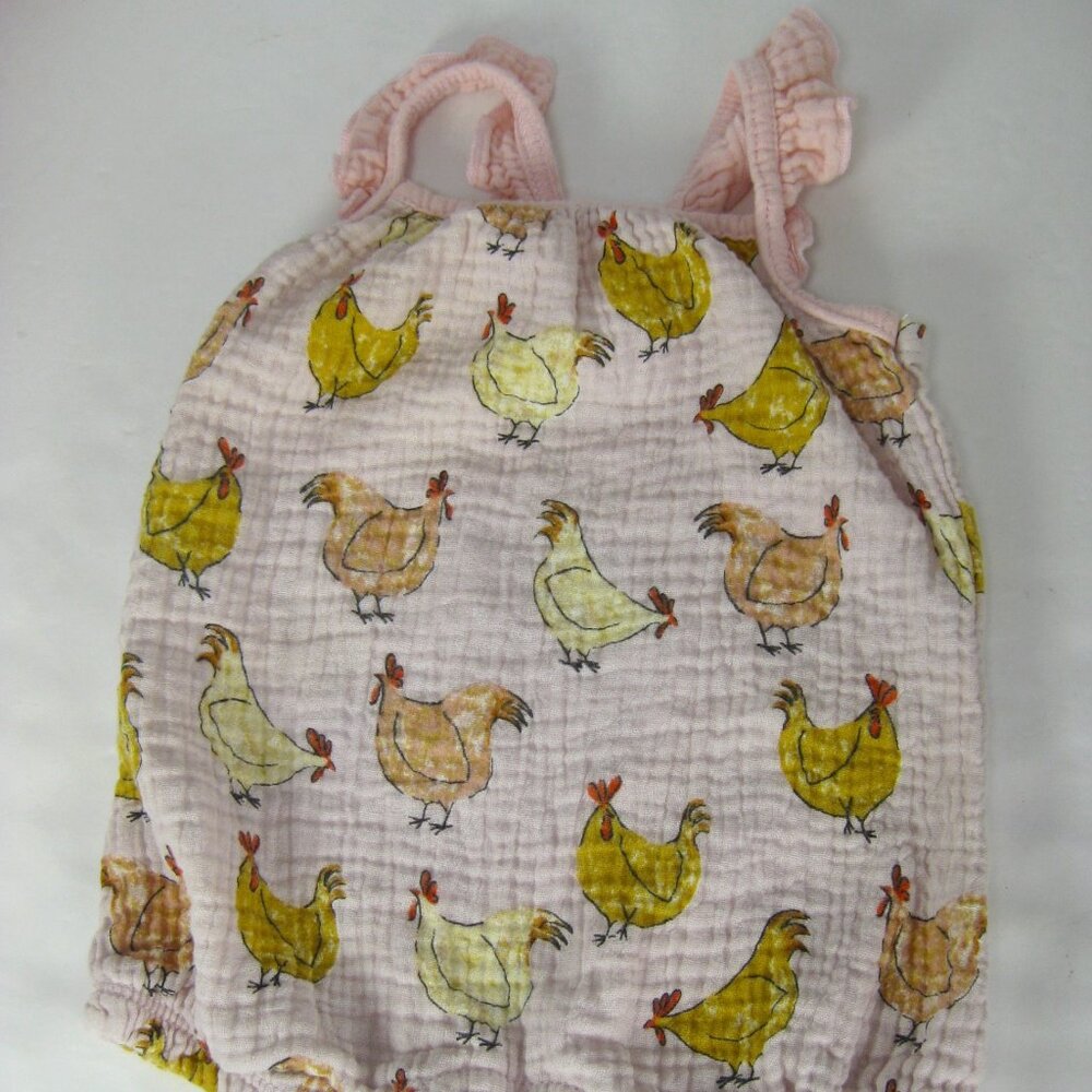 Mud Pie Baby Girl 0-3 Months Onesie Romper CHICKEN🐔 PRINT Pink Gauzy Light